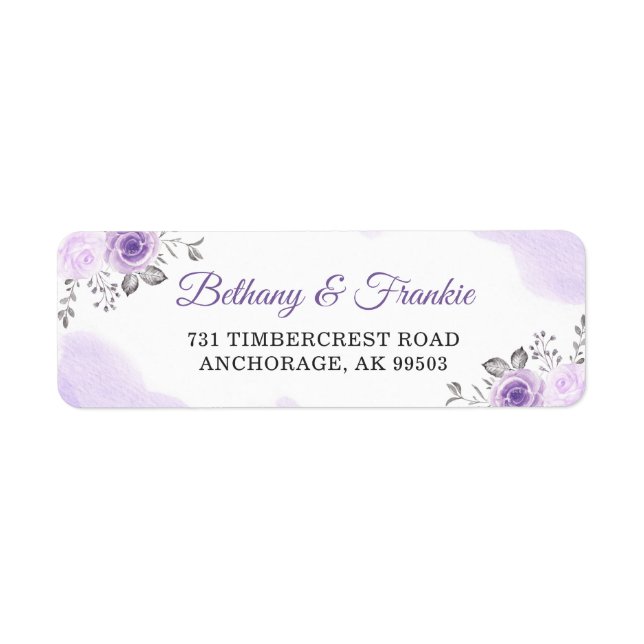 Watercolor Pastel Purple Floral Wedding Address Label (Front)