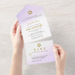 Watercolor Pastel Purple Gold Bat Mitzvah All In One Invitation<br><div class="desc">Watercolor Pastel Purple Gold Bat Mitzvah All in One Invitation</div>