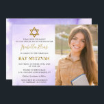 Watercolor Pastel Purple Gold Bat Mitzvah Photo Invitation<br><div class="desc">Watercolor Pastel Purple Gold Bat Mitzvah Photo Invitation</div>