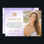 Watercolor Pastel Purple Gold Bat Mitzvah Photo Thank You Card<br><div class="desc">Watercolor Pastel Purple Gold Bat Mitzvah Photo Thank You Card</div>