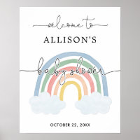 Watercolor pastel rainbow baby shower welcome sign