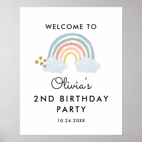 Watercolor Pastel Rainbow Birthday Party Welcome Poster