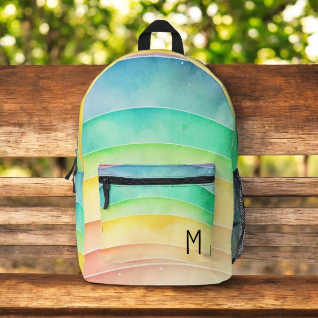 Watercolor Pastel Rainbow Cute Monogram Printed Backpack (Creator Uploaded)