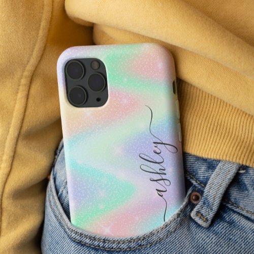 Watercolor Pastel rainbow glitter calligraphy Name iPhone 13 Pro Max Case