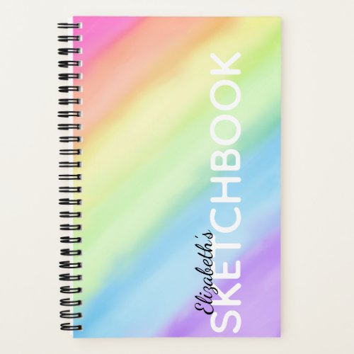 Watercolor Pastel Rainbow Gradient Name Sketchbook Notebook