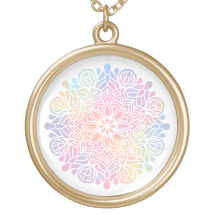 *~* Watercolor Pastel Rainbow Mandala Spiritual Gold Plated Necklace