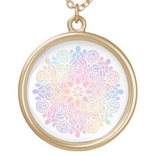   Watercolor Pastel Rainbow Mandala Spiritual Gold Plated Necklace