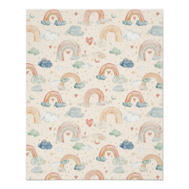 Watercolor Pastel Rainbow Nursery Art Poster (Front)