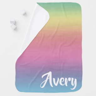 Watercolor Pastel Rainbow Personalized Baby Blanket