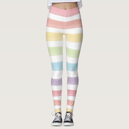 Watercolor Pastel Rainbow Stripes Cute Gym Pants