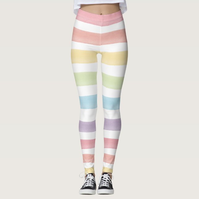 Watercolor Pastel Rainbow Stripes Cute Gym Pants (Front)