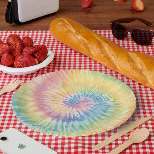 Watercolor Pastel Rainbow Tie Dye Paper Plates