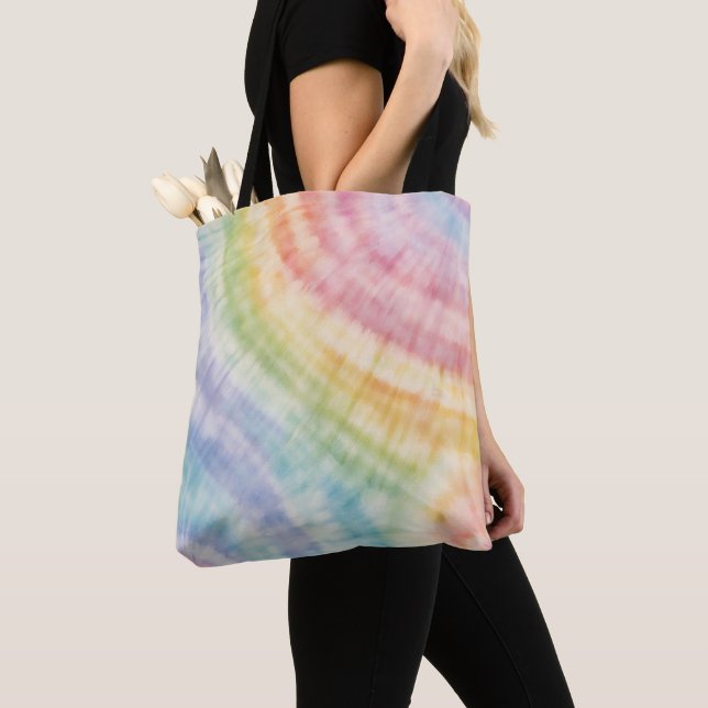 Watercolor Pastel Rainbow Tie Dye Throw Pillow Tote Bag (Close Up)