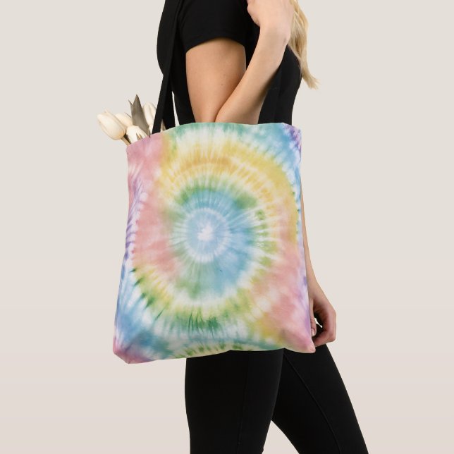 Watercolor Pastel Rainbow Tie Dye  Tote Bag (Close Up)
