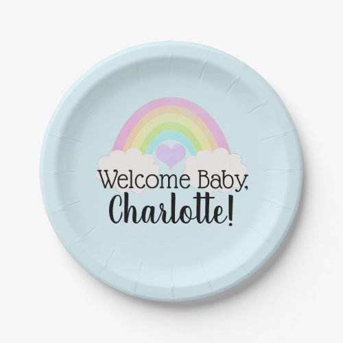 Watercolor Pastel Rainbow Welcome Baby Shower Paper Plates