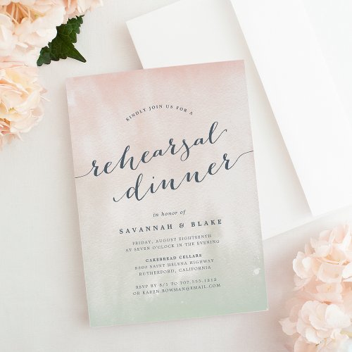 Watercolor Pastel Rehearsal Dinner Invitation