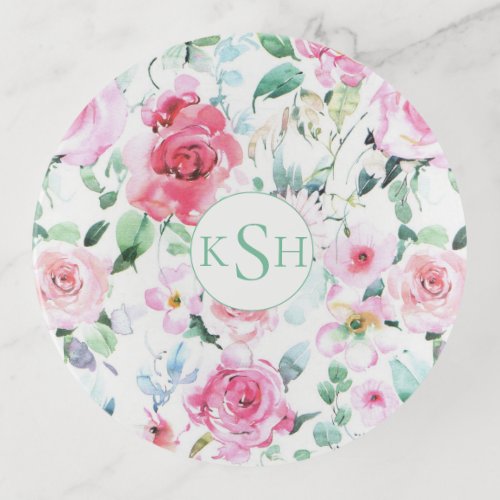 Watercolor Pastel Rose Flowers Trinket Tray