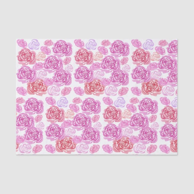 Watercolor Pastel Roses Pattern Tissue Paper (Front)