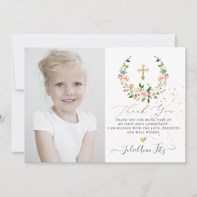 Watercolor Pastel Roses Wreath Thank You Invitation (Front)