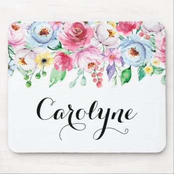 Watercolor Pastel Spring Floral Garland Custom Mouse Pad by KeikoPrints at Zazzle
