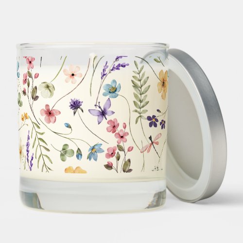 Watercolor Pastel Spring Flowers Floral Pattern Scented Candle