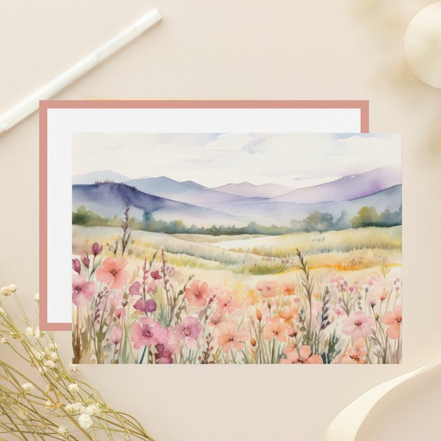 Watercolor Pastel Spring Wildflowers Meadow Note Card (Creator Uploaded)