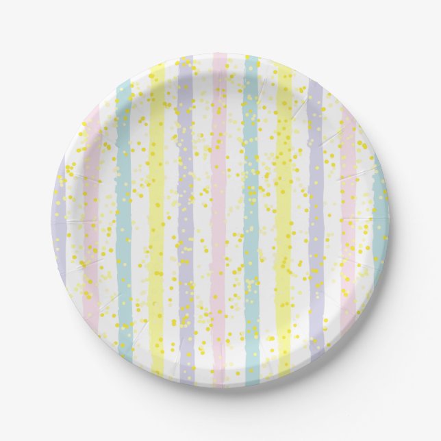 Watercolor Pastel Stripes and Dots Paper Plates (Front)