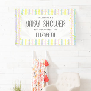 Watercolor Pastel Stripes Baby Shower Banner