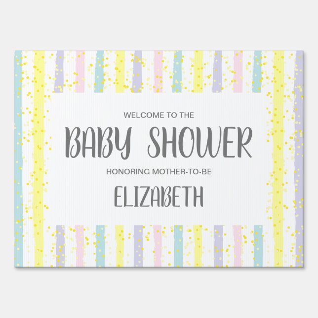 Watercolor Pastel Stripes Baby Shower Sign (Back)