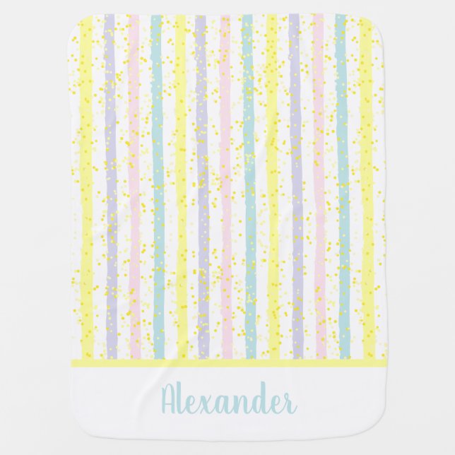 Watercolor Pastel Stripes Boy Baby Blanket (Front)