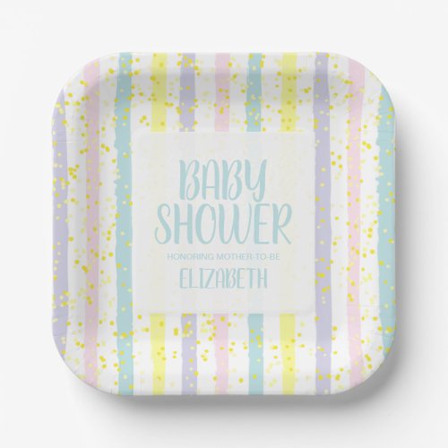 Watercolor Pastel Stripes Boy Baby Shower Paper Plates