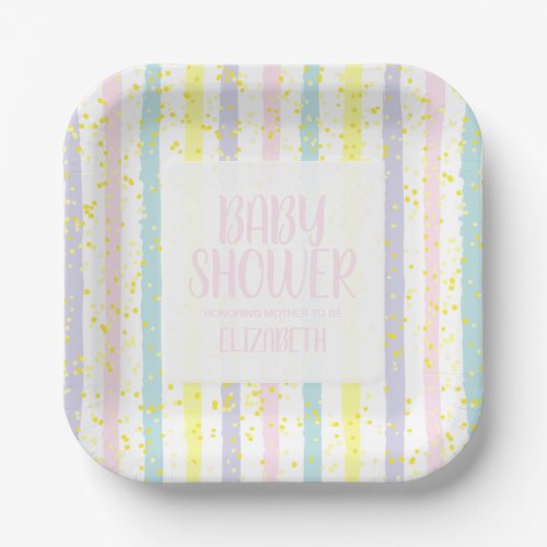 Watercolor Pastel Stripes Girl Baby Shower Paper Plates