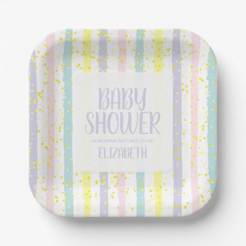 Watercolor Pastel Stripes Neutral Baby Shower Paper Plates