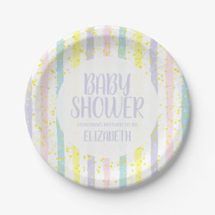 Watercolor Pastel Stripes Neutral Baby Shower Paper Plates