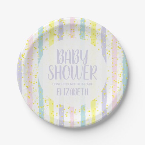 Watercolor Pastel Stripes Neutral Baby Shower Paper Plates