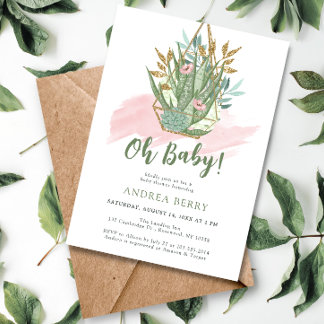 Watercolor Pastel Succulent Baby Shower Invitation