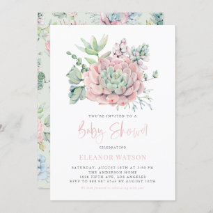 Watercolor Pastel Succulents Baby Shower Invitation