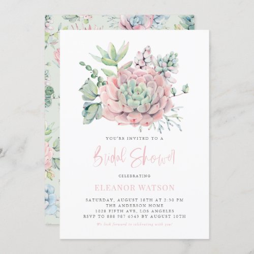Watercolor Pastel Succulents Bridal Shower Invitation