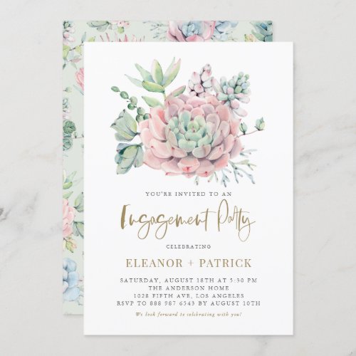 Watercolor Pastel Succulents Engagement Party Invitation
