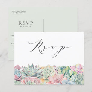 Watercolor Pastel Succulents Garland Wedding RSVP Postcard