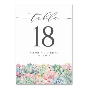 Watercolor Pastel Succulents Garland Wedding Table Number