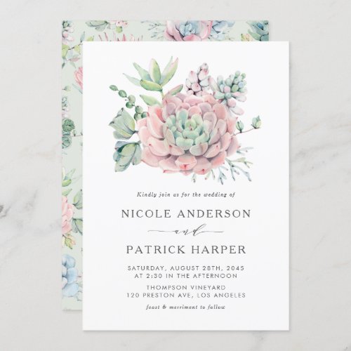 Watercolor Pastel Succulents Wedding Invitation