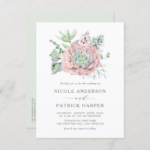 Watercolor Pastel Succulents Wedding Invitation Postcard