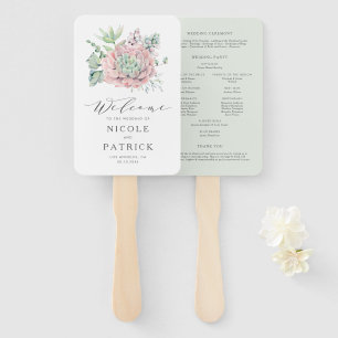Watercolor Pastel Succulents Wedding Program Hand Fan