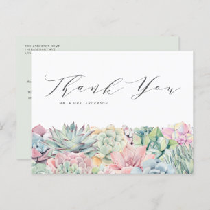 Watercolor Pastel Succulents Wedding Thank You Postcard