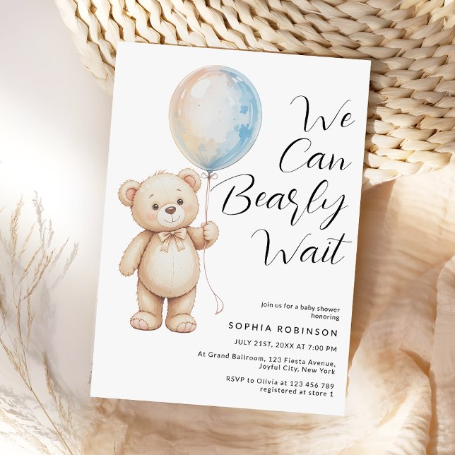 Watercolor Pastel Teddy Bear Balloon Baby Shower Invitation (Creator Uploaded)