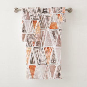 Watercolor Pastel Terracotta Tribal Triangles  Bath Towel Set