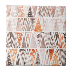 Watercolor Pastel Terracotta Tribal Triangles Ceramic Tile