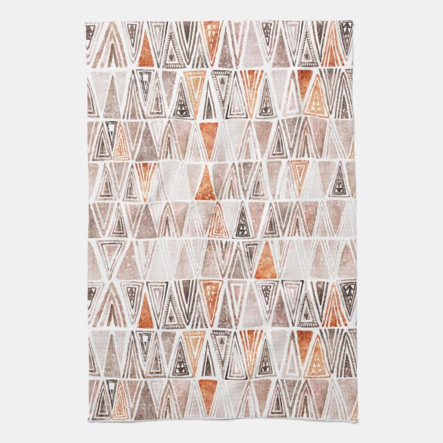 Watercolor Pastel Terracotta Tribal Triangles  Kitchen Towel (Vertical)