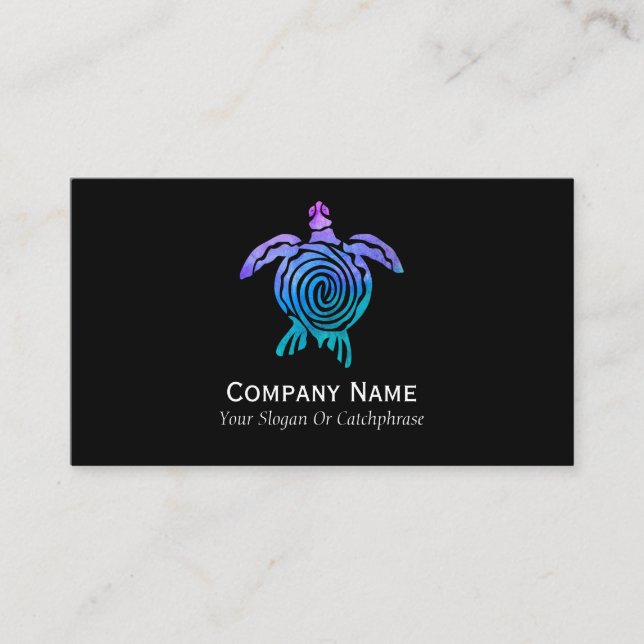 Watercolor Pastel Tie Dye Spiral Sea Turtle Business Card (Front)